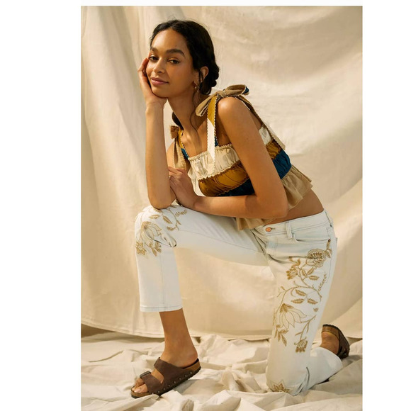 New Anthropologie Let Me Be Zuri Cropped Cami  $118 SIZE 4 Bow Tie Straps - Picture 3 of 4